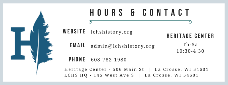 La Crosse County Historical Society logo and contact information